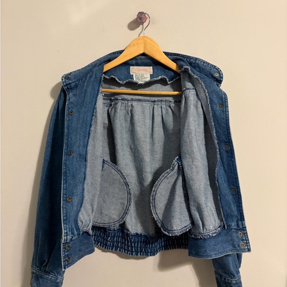 Vintage Dark Blue Bomber Jean Jacket Size Medium Stranger Things Puff Shoulder - Picture 5 of 9